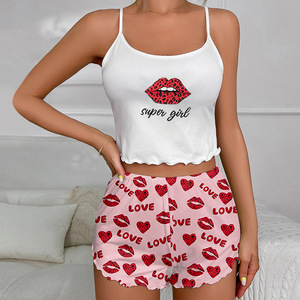 Set di pigiami personalizzati <span class=keywords><strong>per</strong></span> donna estate abbigliamento da notte Sexy <span class=keywords><strong>per</strong></span> la <span class=keywords><strong>casa</strong></span> pantaloncini Top intimo due pezzi indumenti da notte - Product Image 3