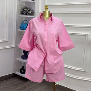 9828 Set Estivo da <span class=keywords><strong>Donna</strong></span> in <span class=keywords><strong>Lino</strong></span>, Abbigliamento Boutique, Camicia a Maniche Corte e <span class=keywords><strong>Pantaloncini</strong></span>, Completo Due Pezzi - Product Image 1