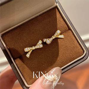 King <b>Silver</b> Jewelry Bow <b>Stud</b> <b>Earrings</b> S925 Sterling <b>Silver</b> Claw Setting Everyday Wear - Product Image 2