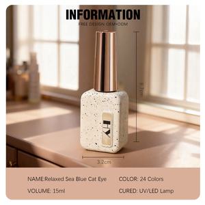 Esmalte de <span class=keywords><strong>Gel</strong></span> Hanyi de 15 ml, Libre de HEMA y TPO, Color Azul Ojo de Gato Relajado, Juego de 24 Colores, Duración de 28 Días, <span class=keywords><strong>Gel</strong></span> de Ojo de Gato Personalizado OEM - Product Image 6