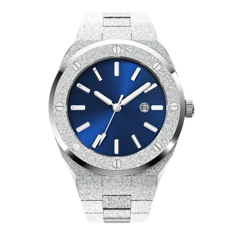 custom logo date function sunray Dial luminous Waterproof frosted stainless steel men quartz watch