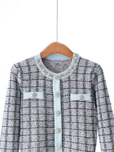 S*P 2026 Nuovo <span class=keywords><strong>Set</strong></span> Primaverile ed Estivo: Camicia Blu a Quadri in Maglia Diamantata e Gonna a Quadri per Donna - Product Image 4