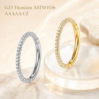 Cincin Hidung Titanium ASTM F136 Tiga Sisi Bertabur Zirkon Penuh, Cincin Hidung Kelas Atas, Piercing Bibir Punk, Clicker Tulang Rawan, Hadiah