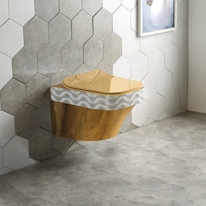 WC suspendu mural monobloc doré pour toilettes sanitaires - Product Image 3