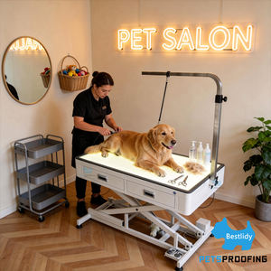 Table de toilettage pour animaux de compagnie professionnelle de 50 pouces avec éclairage LED, pompe à pied électrique réglable et tiroirs - Product Image 1