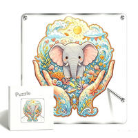 Puzzle en bois en forme d'éléphant avec cadre flottant en acrylique personnalisé en usine, puzzle animalier unique en bois, décoration de bureau