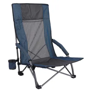 Katlanır plaj sandalyesi yetişkinler için ağır hizmet tipi, hafif taşınabilir düşük profilli konser sandalyeleri yüksek geri destek