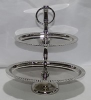 Support à gâteau rond à deux niveaux en métal écologique argenté, plateau de service pour desserts, présentoir à bonbons poli pour mariage et fête