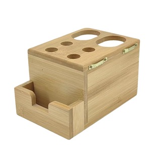 Bamboo <b>Toothbrush</b> <b>Holder</b> With Toothpaste Storage Freestanding Rectangular Wood Bathroom Organizer Natural Color - Product Image 5