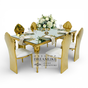 Silla de Comedor de Lujo Moderna, Dorada, de Acero Inoxidable, Respaldo Alto, con Cojín de Cuero PU, Apilable y Resistente, para <span class=keywords><strong>Bodas</strong></span>, Salones y Salas de Estar - Product Image 2