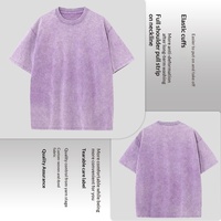 T-shirt à manches courtes col rond coupe ample style européen/américain en coton pur 270 g/m² délavé effet vieilli