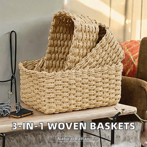 Cestas de Almacenamiento Rectangulares Tejidas Naturales - Contenedores Organizadores Ecológicos Hechos a Mano para Decoración del Hogar - Product Image 2