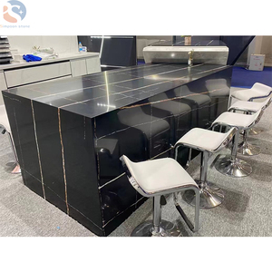 Lastra di quarzo noir <span class=keywords><strong>aziz</strong></span> di vendita calda Lauren Black Gold Marble con venature dorate per controsoffitto - Product Image 3