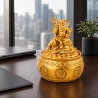 Statue de Zhao Gongming en laiton massif moulé à la main, finition or antique, pour base de bol, Feng Shui traditionnel chinois porte-bonheur