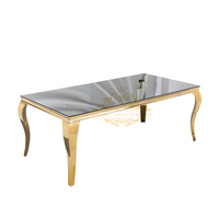 Table de Repas avec Plateau en MDF Blanc et Pieds en Acier Inoxydable Doré pour Fête, Événement, Hôtel, Banquet, Mariage