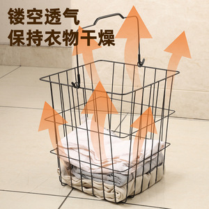 Clothing Organizer Wire <b>Basket</b> Black <b>Rectangle</b> Standing Type Durable Laundry <b>Storage</b> Rack With Wheels For Bathroom Bedroom - Product Image 3