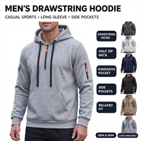 Sweatshirt, Atasan Lengan Panjang Pria Amerika Warna Solid dengan Tali Serut, Hoodie Kasual Olahraga Musim Gugur Musim Dingin dengan Saku Ganda di Samping.