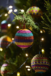 Arbre de Noël tissé en fibre naturelle écologique ornements suspendus faits à la main rustique vacances boule de Noël ornements d'arbre - Product Image 2