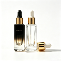 Flacon compte-gouttes carré en verre à nervures verticales transparentes, flacon en verre de luxe pour sérum et huile essentielle, emballage cosmétique, logo personnalisé