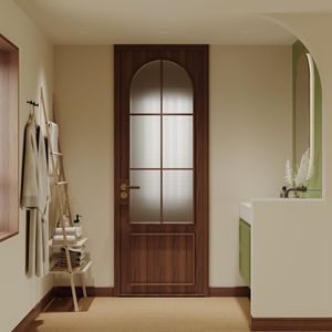 <span class=keywords><strong>Porta</strong></span> da Bagno Postmoderna in Noce Medio-Antico, <span class=keywords><strong>Porta</strong></span> a Battente Molto Stretta per Camera da Letto e Toilette con Vetro Begonia e Alluminio - Product Image 3