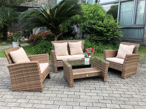 الروطان مع طاولة قهوة زجاجية _ بني ، لوفيزيت ، وسائد ، ألوان وأنماط مخصصة للفناء - Product Image 3