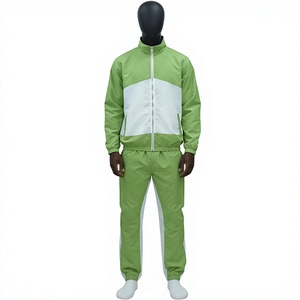 Chándal de bloques de color para hombre, chaqueta con cuello alto y cremallera verde y pantalones, conjunto deportivo informal, ropa de ocio - Product Image 1