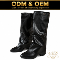 Bottes hautes minimalistes en PU lisse, conception à enfiler, semelle anti-abrasion, pour femmes, tendance saisonnière, vente en gros ODM OEM