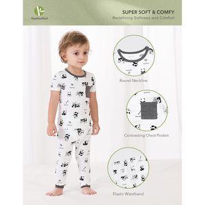 Pijamas para niños pequeños BambooBud, conjunto de 2 piezas estampado, camiseta de manga corta y pantalones, ropa de dormir ligera y transpirable para niños y niñas de 2 a 8 años - Product Image 2