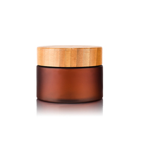 Pot Cosmétique en Plastique PET Givré Transparent Ambré pour Gommage, Beurre Corporel, Crème, Miel, avec Couvercle en Bambou, 50ml 150ml 250ml 500ml