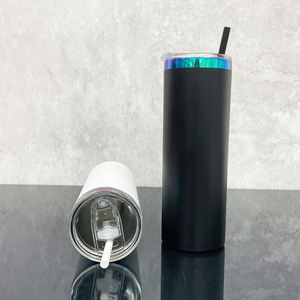 Custom Logo Bulk Black White Powder Coated 20oz <b>Green</b> Plated Stainless Steel Vacuum Insulated Straight Tumbler <b>Slide</b> Lid Hand - Product Image 4
