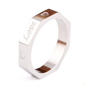 Bague en acier inoxydable en forme de cœur, forme géométrique octogonale, bijoux unisexes, cadeau - Product Image 1