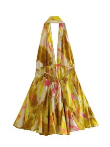 Nuevo <span class=keywords><strong>vestido</strong></span> plisado estampado corto con cuello colgante y <span class=keywords><strong>espalda</strong></span> <span class=keywords><strong>abierta</strong></span> estilo de vacaciones, nuevo <span class=keywords><strong>vestido</strong></span> de verano de 2017 - Product Image 6