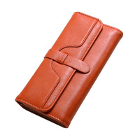 Sac à main pour femme Long Fashion Oil Wax Leather Three Fold Pull With Solid Color Retro Women Wallet