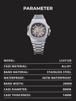 Herren Mechanische Chronograph-Uhr Herren Mechanische Uhr mit Automatikwerk Edelstahl-Armband Quadratische Uhr