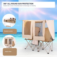 Chaise de camping double pliable robuste avec parasol amovible, canapé d'extérieur portable avec sac isotherme pour barbecue en plein air