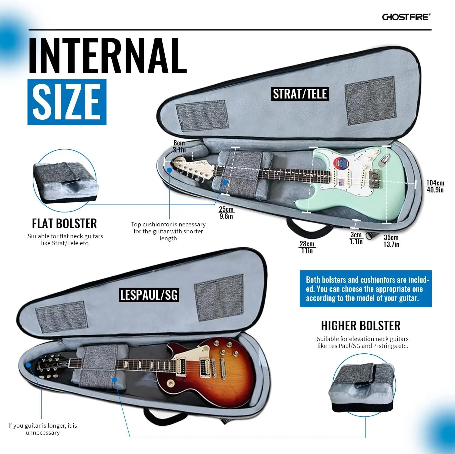 Ghost Fire OEM Instrumento Impermeável Super Grosso EVA acolchoado Guitarra Elétrica Gig Bag fit ST/TL LP/SG com Pacote de Expansão