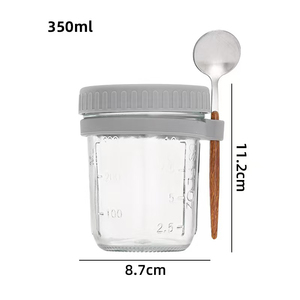 Pot de conservation alimentaire classique de 350 ml, en verre Mason, à large ouverture, hermétique, pour flocons d'avoine, yaourt, lait, avec cuillère - Product Image 2