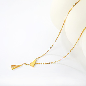 Collar con colgante de triángulo geométrico de aleación de zinc con engaste de punta, cadena de moda para fiesta - Product Image 3