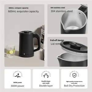Bouilloire électrique portable exclusive pour les voyages, 0,6 L, acier inoxydable 304, 800 W, contrôle numérique, anti-ébullition à sec, usage domestique - Product Image 2