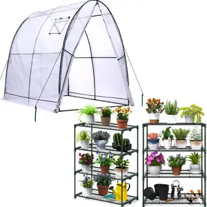 Outdoor Heavy Duty Walk in Green House Portable Tunnel Greenhouse with Plant Shelves 4 Tier Stable Rustproof Metal Shelving