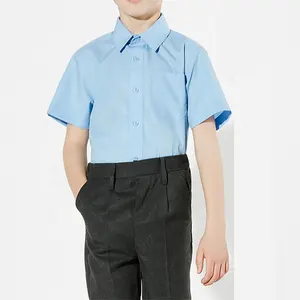 Униформа начальной школы, голубые школьные рубашки с коротким рукавом для мальчиков