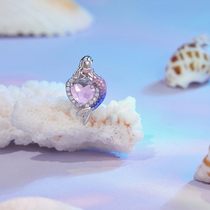 Silver Plated Mermaid Charm With Heart <b>Crystal</b> <b>Pendant</b> Romantic Women's Jewelry Gift - Product Image 2