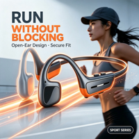 Headphone Olahraga Nirkabel Konduksi Tulang Paramita OEM Open Ear Ringan dengan LED, Tahan Air IPX-4, dan Desain Neckband untuk Lari
