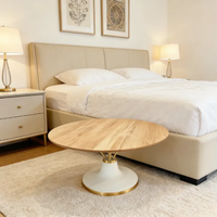 Meubles sur mesure, style médiéval moderne, bois naturel, base en forme de dôme, peint en blanc, table basse pour véranda, facile à nettoyer