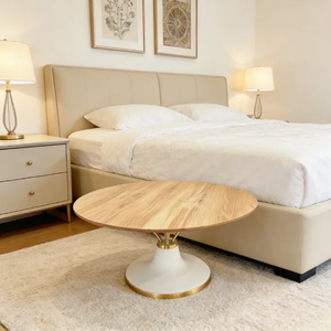 Muebles personalizados de estilo medieval moderno, mesa de centro para terraza con base en forma de cúpula de madera natural pintada de blanco, fácil de limpiar - Product Image 2