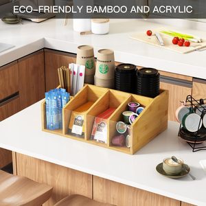 Contenedor de Almacenamiento de Té de Madera Portátil con Asa y Bandeja Abierta para Bolsas de Café, Azúcar y Sobres, Organizador para la Encimera de la Cocina - Product Image 2