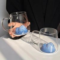 Taza de Vidrio Japonesa de Lujo con Diseño 3D de Montaña Azul, Taza Única para Café, Té o Agua, Regalo