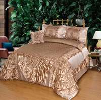 Ensemble de literie en satin doré royal à volants, 300tc, 4 pièces, style européen/américain, patchwork, broderie florale, linge de lit de luxe pour chambre à coucher