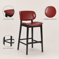 Tabouret de bar en bois massif de style moderne du milieu du siècle, chaise de comptoir rembourrée avec siège en cuir PU pour restaurant, hôtel, bar