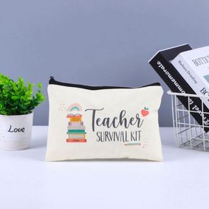 Wholesale Custom Canvas Zipper Makeup <b>Pouch</b> Cosmetic Bag Washable Student Cartoon Cotton Pencil Bag - Product Image 4